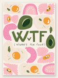 Affiche cuisine food WTF, oeufs au plat, avocats et tomates sur fond creme